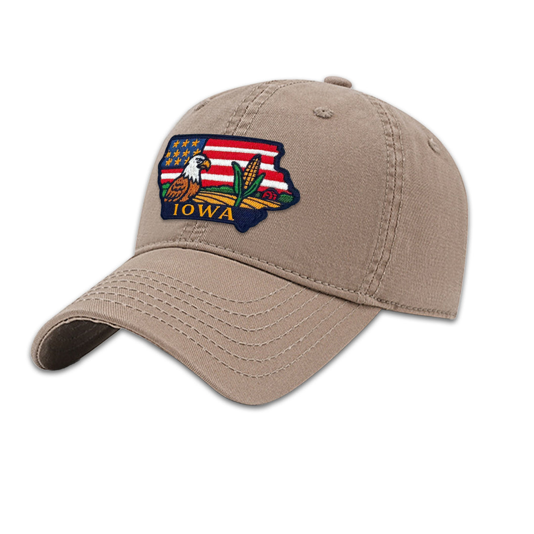 Iowa Eagle Embroidered Patch Baseball Cap – Iowa State Souvenir Hat with Cornfield & Farmland Design