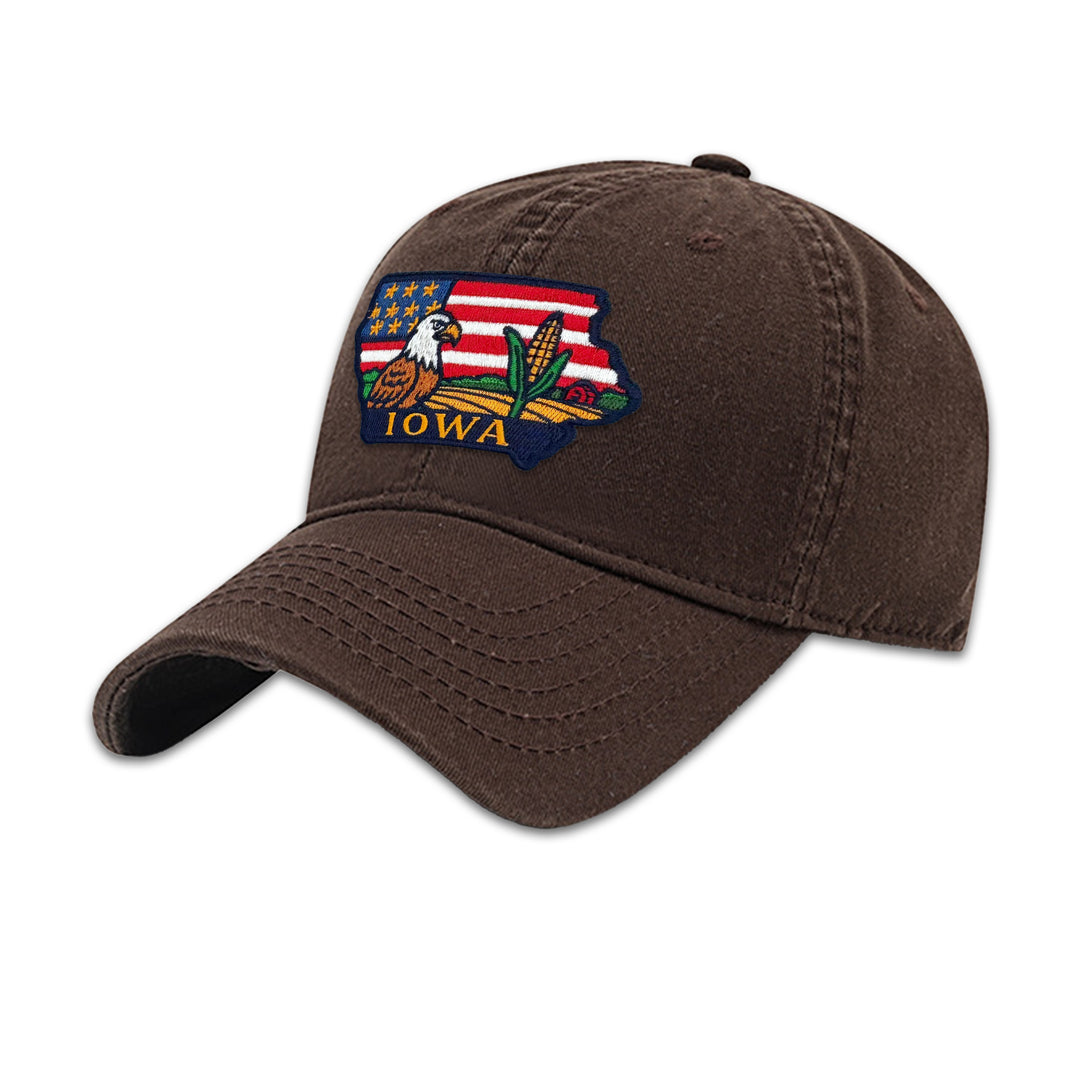 Iowa Eagle Embroidered Patch Baseball Cap – Iowa State Souvenir Hat with Cornfield & Farmland Design