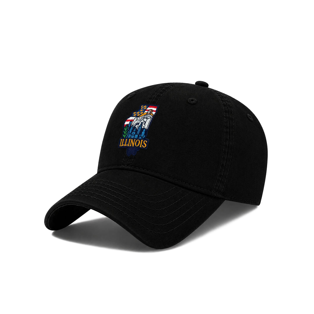 Illinois Displaying State Icons Low Profile Garment Wash Cotton Baseball Caps Mens Womens
