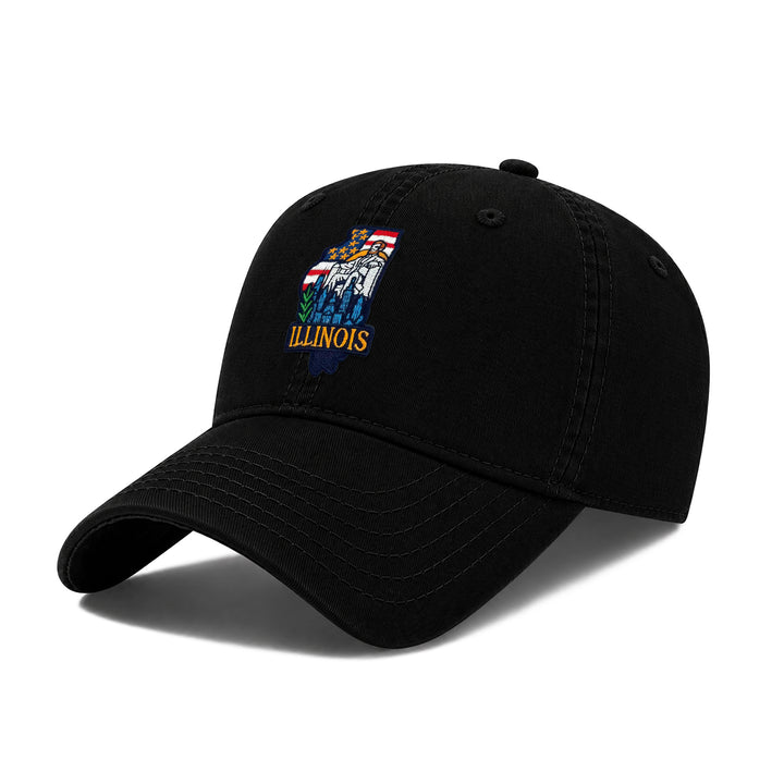 Illinois Washed Baseball Cap | Vintage Cotton Twill Adjustable Hat | Embroidered Illinois Landmark Travel Souvenir Cap