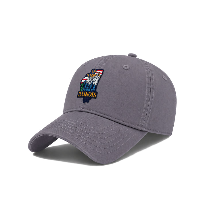 Illinois Displaying State Icons Low Profile Garment Wash Cotton Baseball Caps Mens Womens