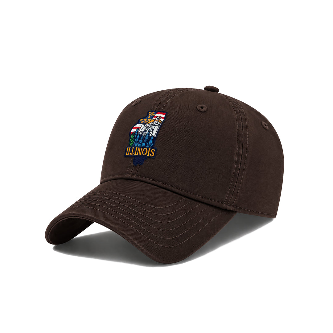 Illinois Displaying State Icons Low Profile Garment Wash Cotton Baseball Caps Mens Womens