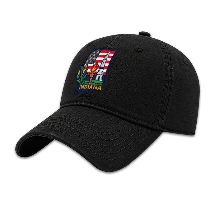 Indiana Monument Embroidered Patch Baseball Cap – Indiana State Souvenir Hat with Torch & Landmark Design