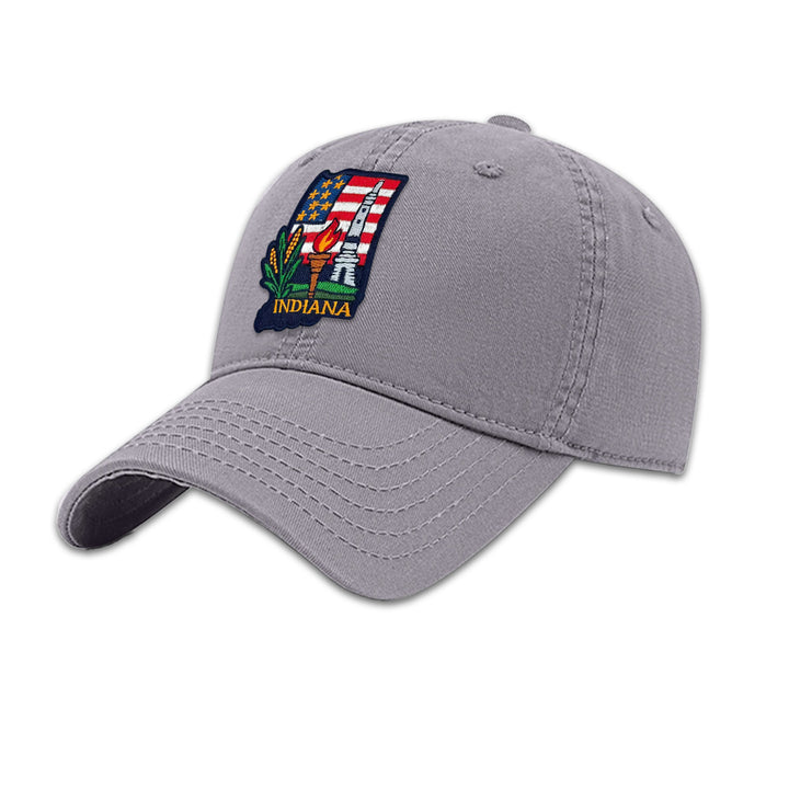 Indiana Monument Embroidered Patch Baseball Cap – Indiana State Souvenir Hat with Torch & Landmark Design