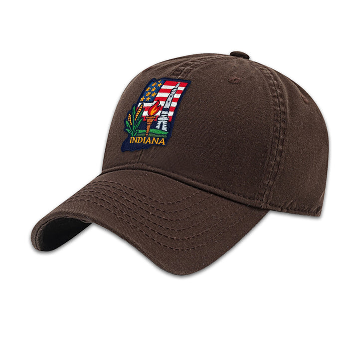 Indiana Monument Embroidered Patch Baseball Cap – Indiana State Souvenir Hat with Torch & Landmark Design