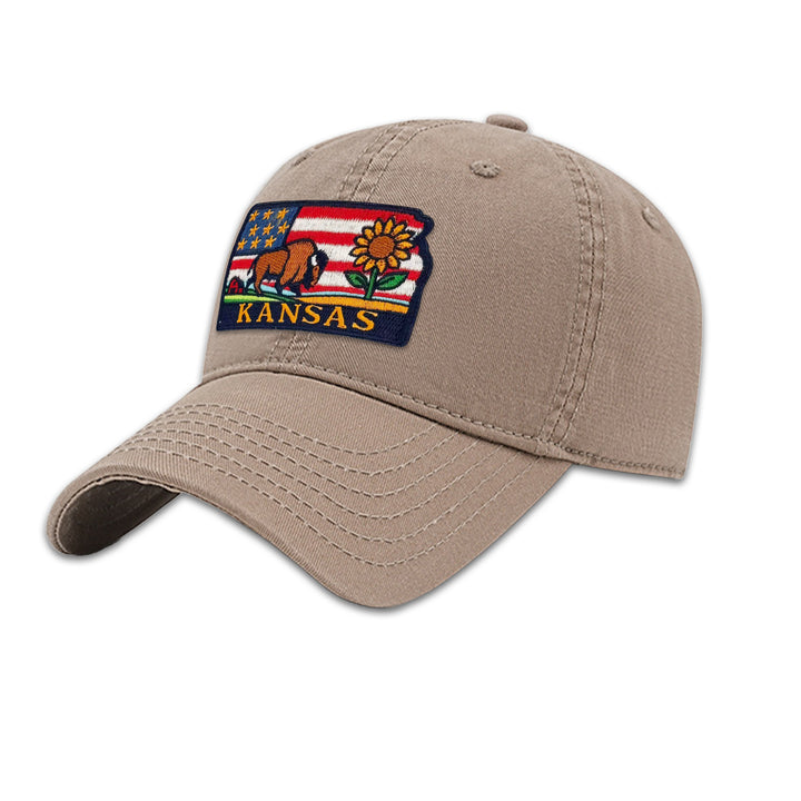 Kansas State Embroidered Patch Baseball Cap – Sunflower & Bison Souvenir Hat