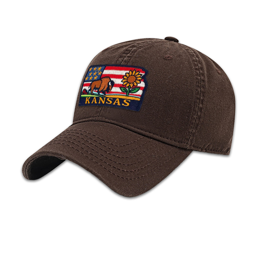 Kansas State Embroidered Patch Baseball Cap – Sunflower & Bison Souvenir Hat
