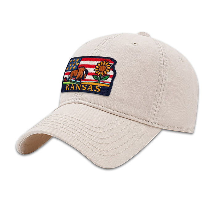 Kansas State Embroidered Patch Baseball Cap – Sunflower & Bison Souvenir Hat