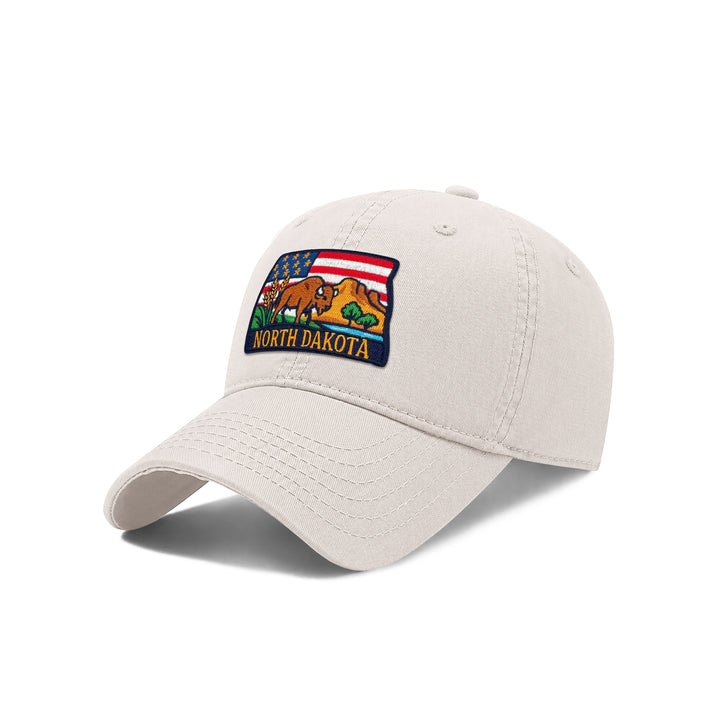 North Dakota Reflecting State Icons Low Profile Garment Wash Cotton Baseball Caps Mens Womens