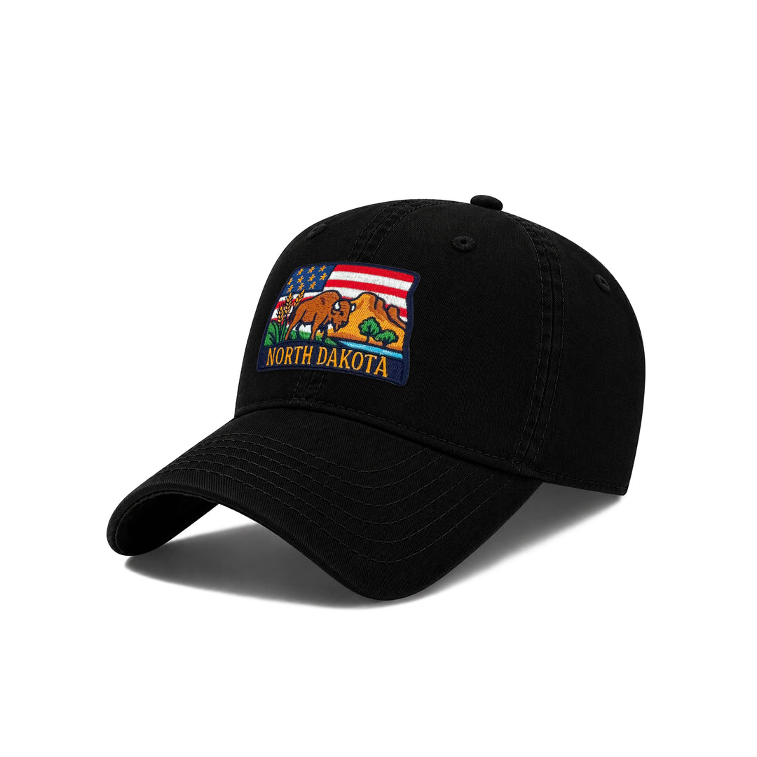 North Dakota Reflecting State Icons Low Profile Garment Wash Cotton Baseball Caps Mens Womens