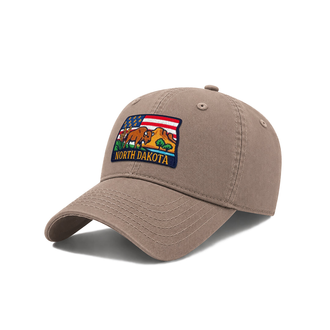 North Dakota Reflecting State Icons Low Profile Garment Wash Cotton Baseball Caps Mens Womens