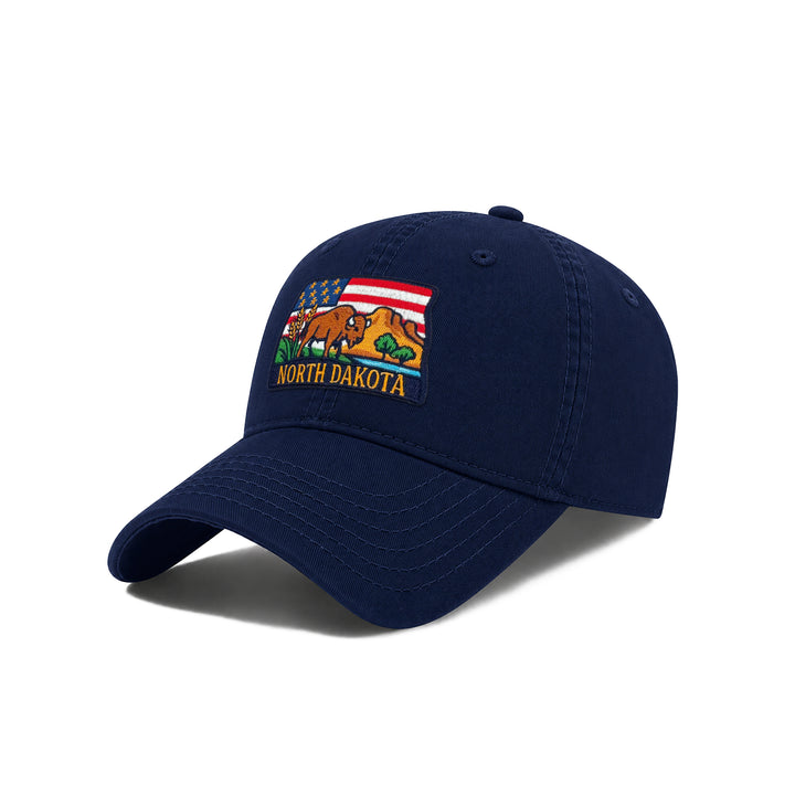 North Dakota Reflecting State Icons Low Profile Garment Wash Cotton Baseball Caps Mens Womens