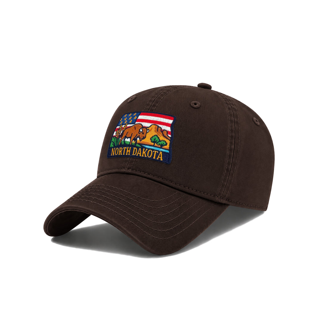 North Dakota Reflecting State Icons Low Profile Garment Wash Cotton Baseball Caps Mens Womens