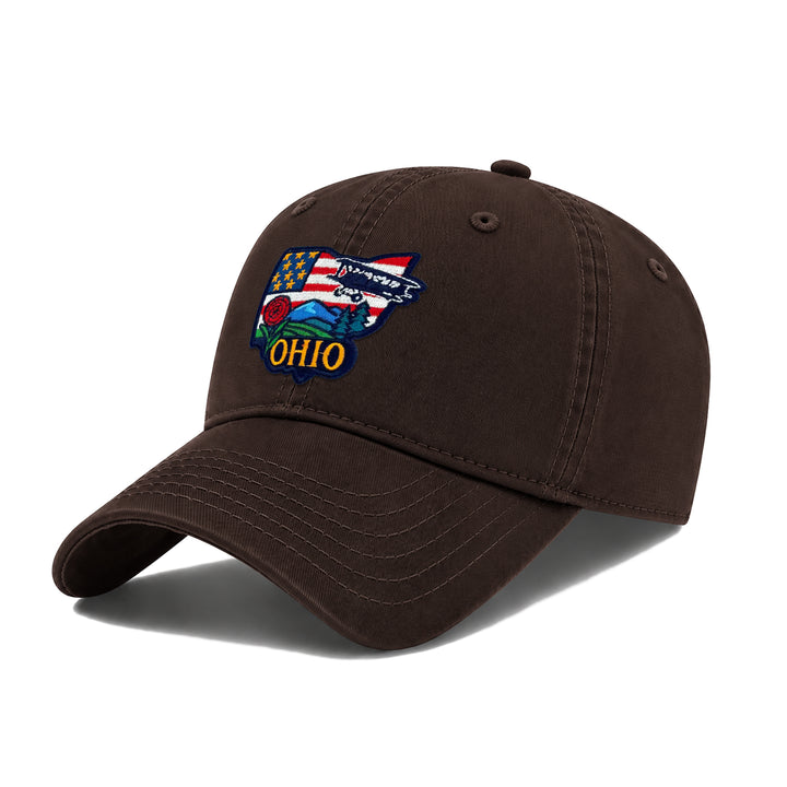 Ohio Washed Baseball Cap | Vintage Cotton Twill Adjustable Hat | Embroidered Ohio Travel Souvenir Cap
