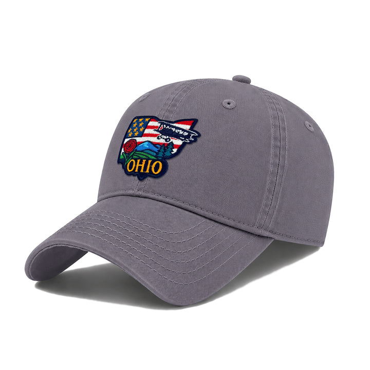 Ohio Washed Baseball Cap | Vintage Cotton Twill Adjustable Hat | Embroidered Ohio Travel Souvenir Cap