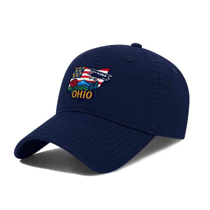 Ohio Washed Baseball Cap | Vintage Cotton Twill Adjustable Hat | Embroidered Ohio Travel Souvenir Cap