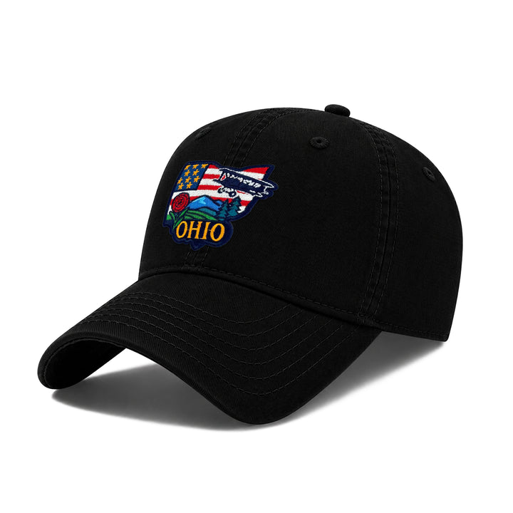 Ohio Washed Baseball Cap | Vintage Cotton Twill Adjustable Hat | Embroidered Ohio Travel Souvenir Cap