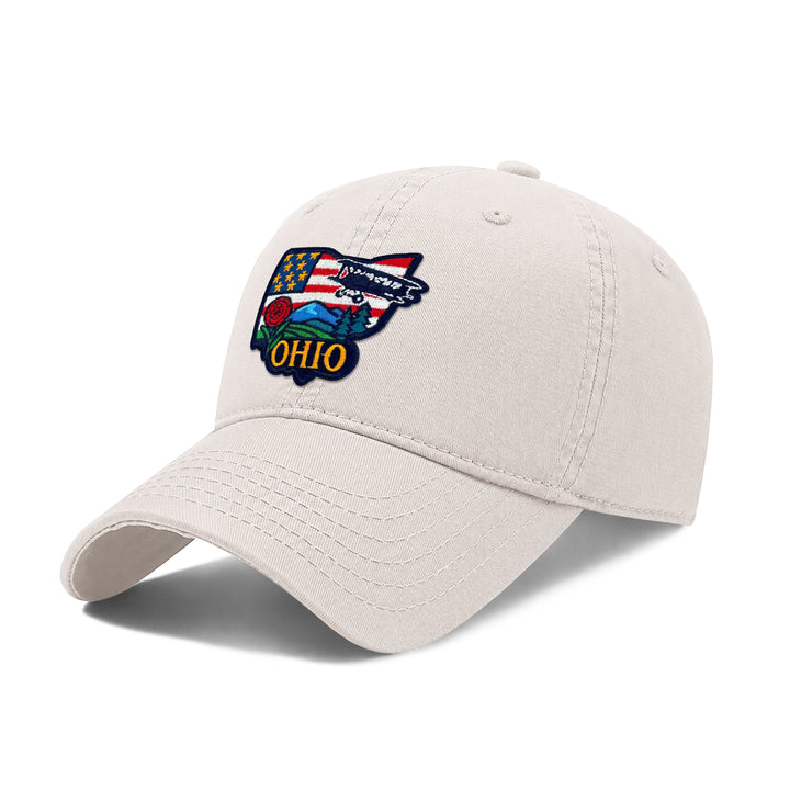 Ohio Washed Baseball Cap | Vintage Cotton Twill Adjustable Hat | Embroidered Ohio Travel Souvenir Cap