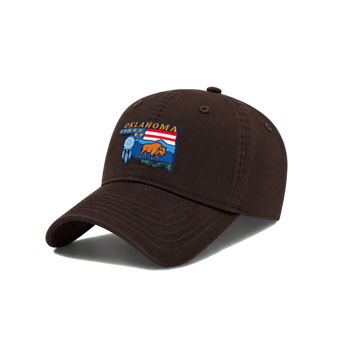 Oklahoma Exhibiting State Icons Low Profile Garment Wash Cotton Baseball Caps Mens Womens