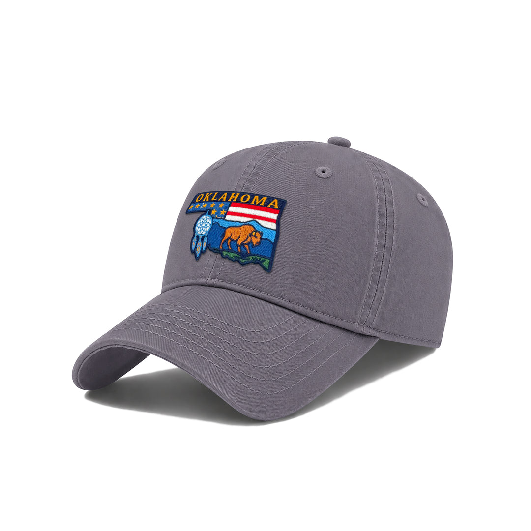 Oklahoma Exhibiting State Icons Low Profile Garment Wash Cotton Baseball Caps Mens Womens