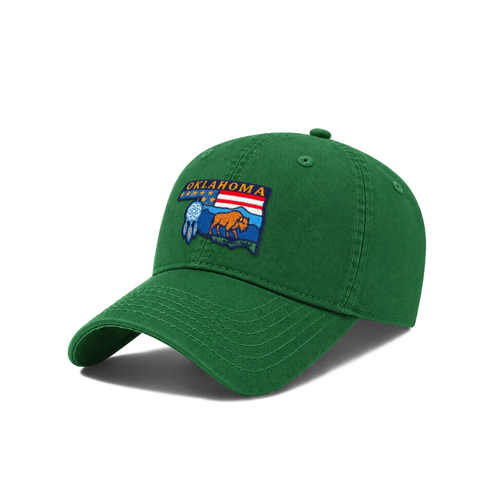 Oklahoma Exhibiting State Icons Low Profile Garment Wash Cotton Baseball Caps Mens Womens