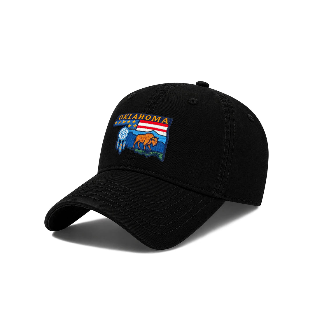 Oklahoma Exhibiting State Icons Low Profile Garment Wash Cotton Baseball Caps Mens Womens