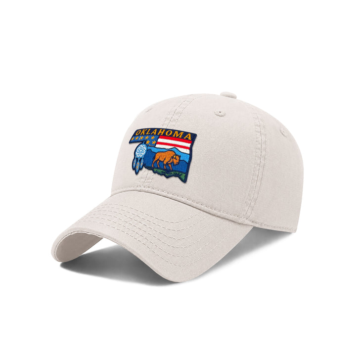 Oklahoma Exhibiting State Icons Low Profile Garment Wash Cotton Baseball Caps Mens Womens
