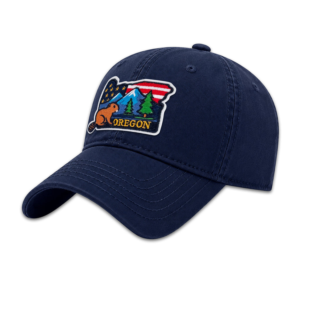 Oregon Beaver Embroidered Patch Baseball Cap – Oregon State Souvenir Hat with Mountain & Forest Design