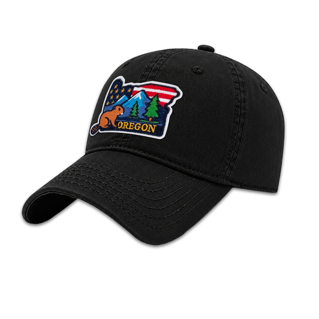 Oregon Beaver Embroidered Patch Baseball Cap – Oregon State Souvenir Hat with Mountain & Forest Design