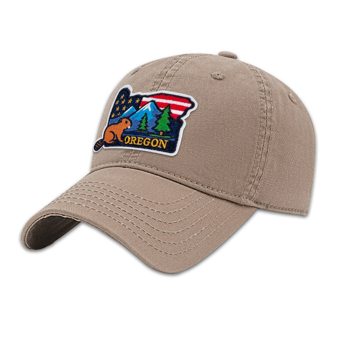 Oregon Beaver Embroidered Patch Baseball Cap – Oregon State Souvenir Hat with Mountain & Forest Design