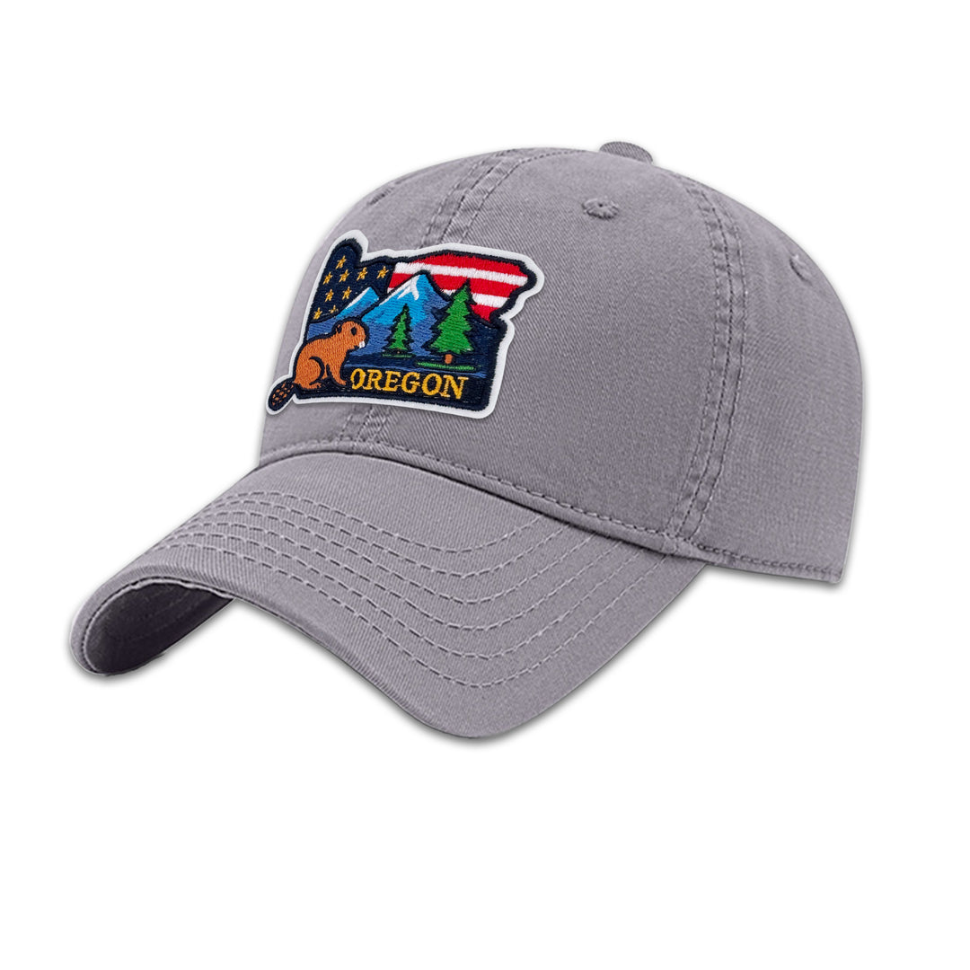 Oregon Beaver Embroidered Patch Baseball Cap – Oregon State Souvenir Hat with Mountain & Forest Design