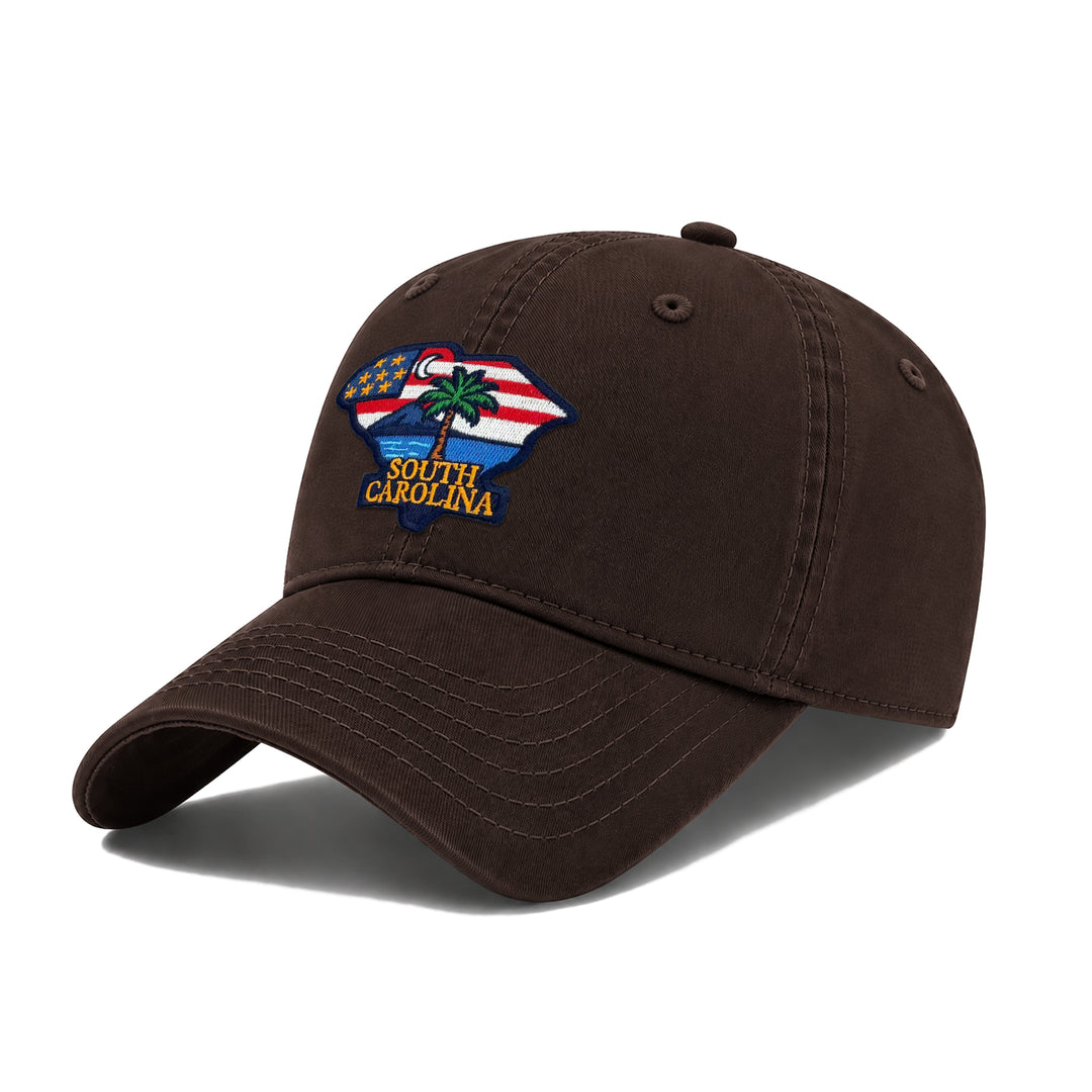 South Carolina Washed Baseball Cap | Vintage Cotton Twill Adjustable Hat | Embroidered South Carolina Travel Souvenir Cap