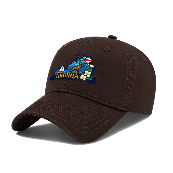Virginia Washed Baseball Cap | Vintage Cotton Twill Adjustable Hat | Embroidered Virginia Travel Souvenir Cap