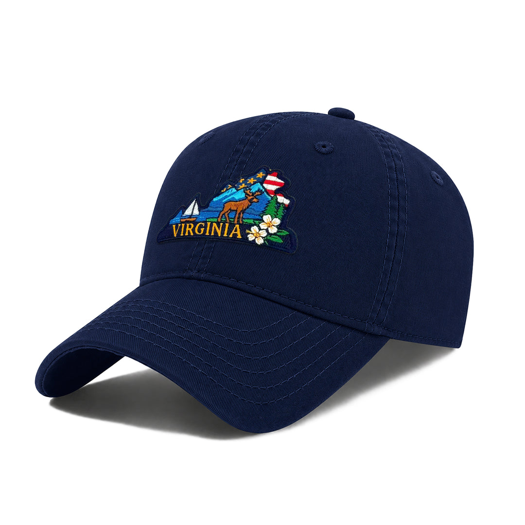 Virginia Washed Baseball Cap | Vintage Cotton Twill Adjustable Hat | Embroidered Virginia Travel Souvenir Cap