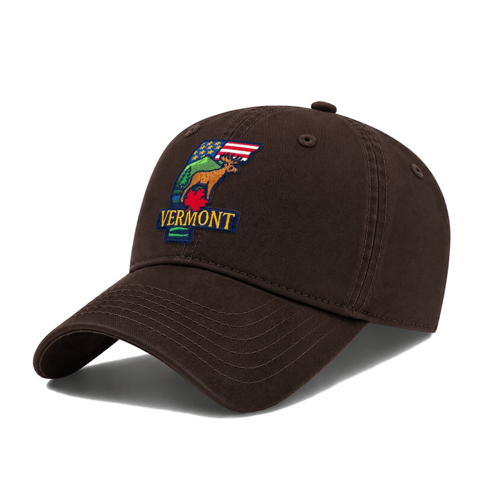 Vermont Washed Baseball Cap | Vintage Cotton Twill Adjustable Dad Hat | Embroidered Travel Souvenir Cap