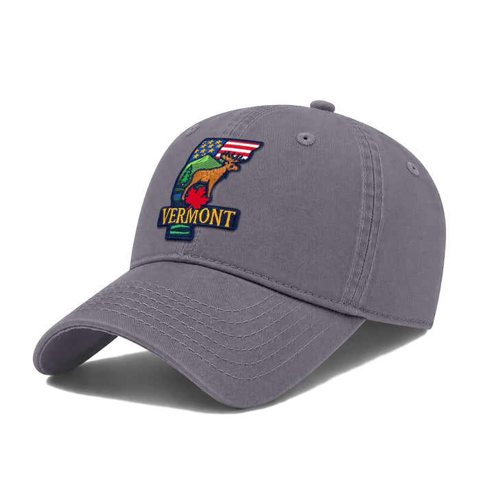 Vermont Washed Baseball Cap | Vintage Cotton Twill Adjustable Dad Hat | Embroidered Travel Souvenir Cap