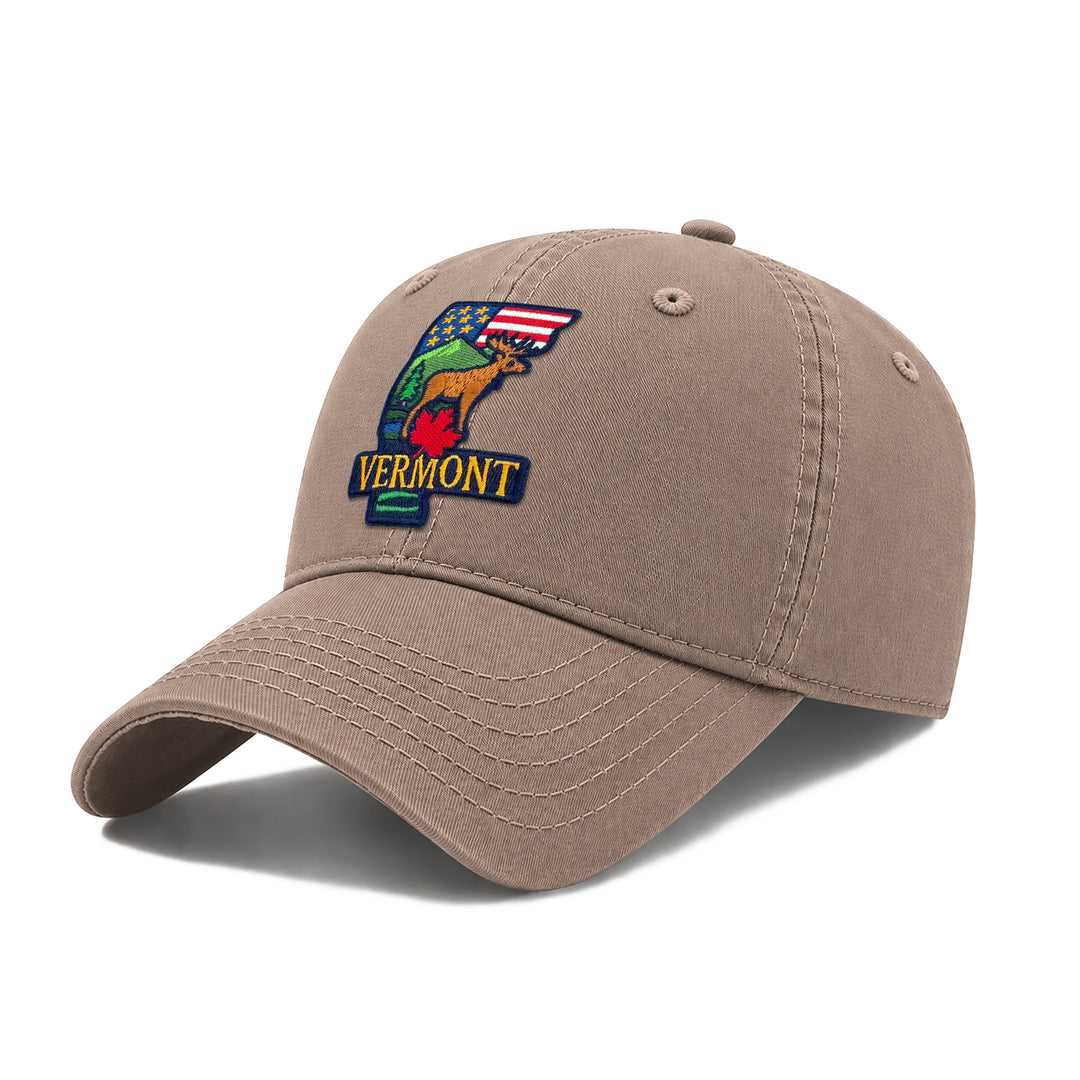 Vermont Washed Baseball Cap | Vintage Cotton Twill Adjustable Dad Hat | Embroidered Travel Souvenir Cap