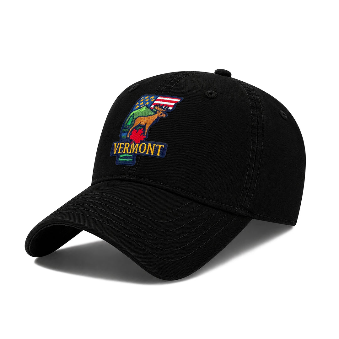 Vermont Washed Baseball Cap | Vintage Cotton Twill Adjustable Dad Hat | Embroidered Travel Souvenir Cap