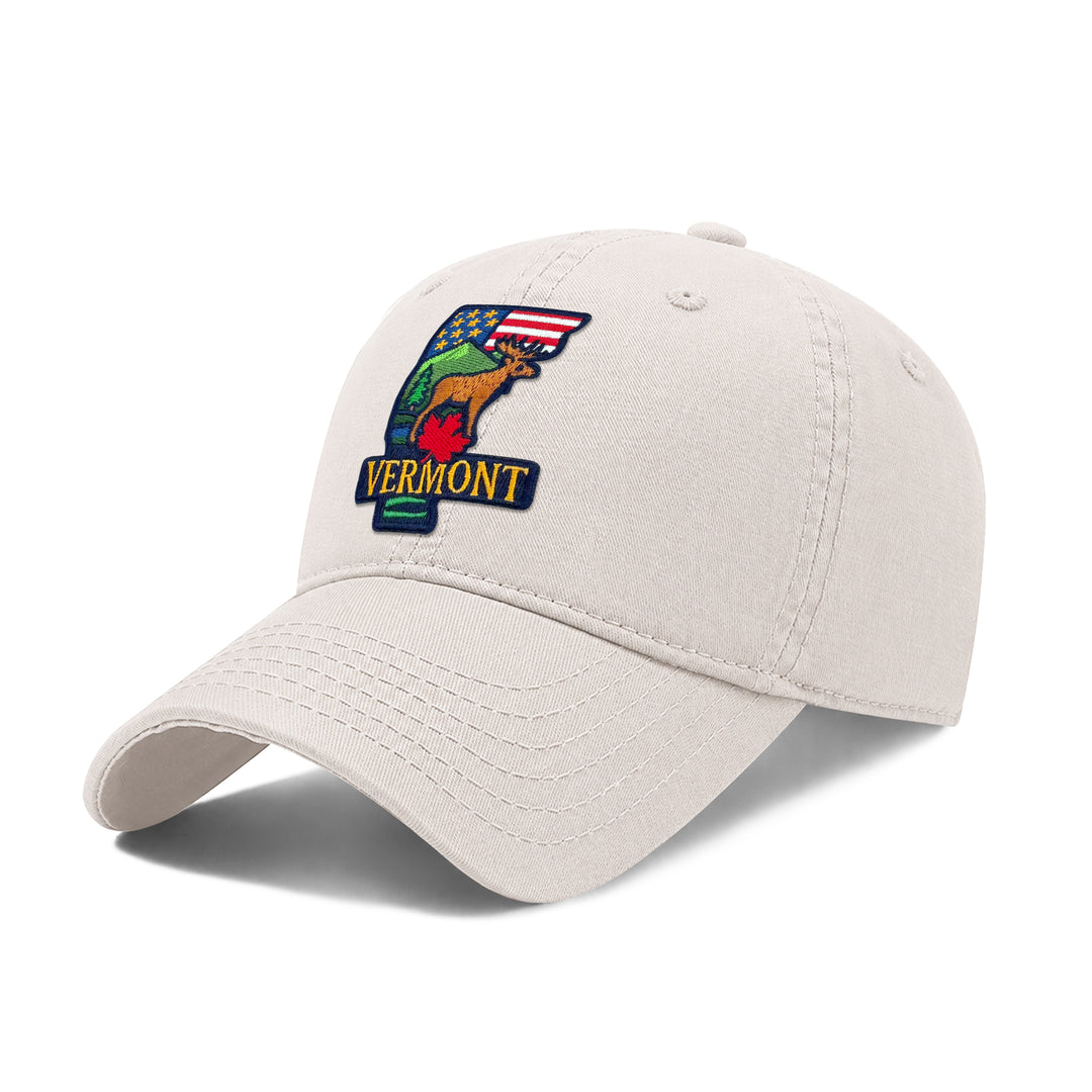 Vermont Washed Baseball Cap | Vintage Cotton Twill Adjustable Dad Hat | Embroidered Travel Souvenir Cap