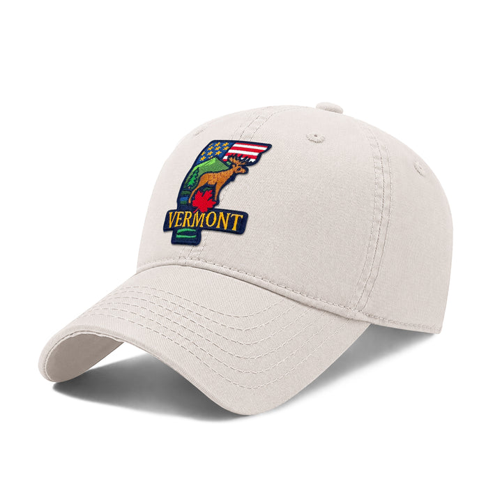 Vermont Washed Baseball Cap | Vintage Cotton Twill Adjustable Dad Hat | Embroidered Travel Souvenir Cap