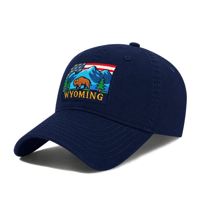 Wyoming Washed Baseball Cap | Vintage Cotton Twill Adjustable Hat | Embroidered Wyoming Travel Souvenir Cap