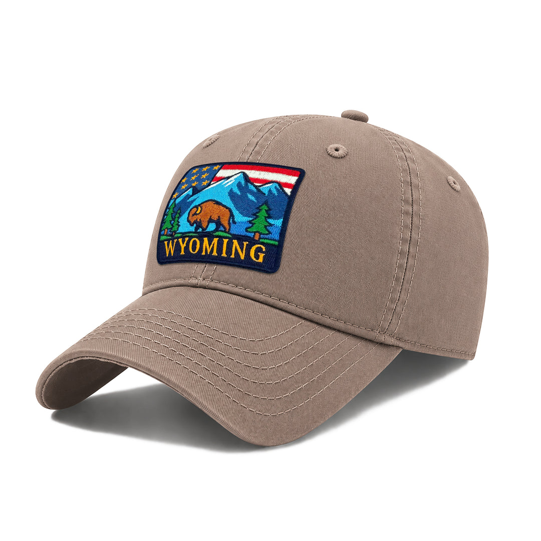 Wyoming Washed Baseball Cap | Vintage Cotton Twill Adjustable Hat | Embroidered Wyoming Travel Souvenir Cap