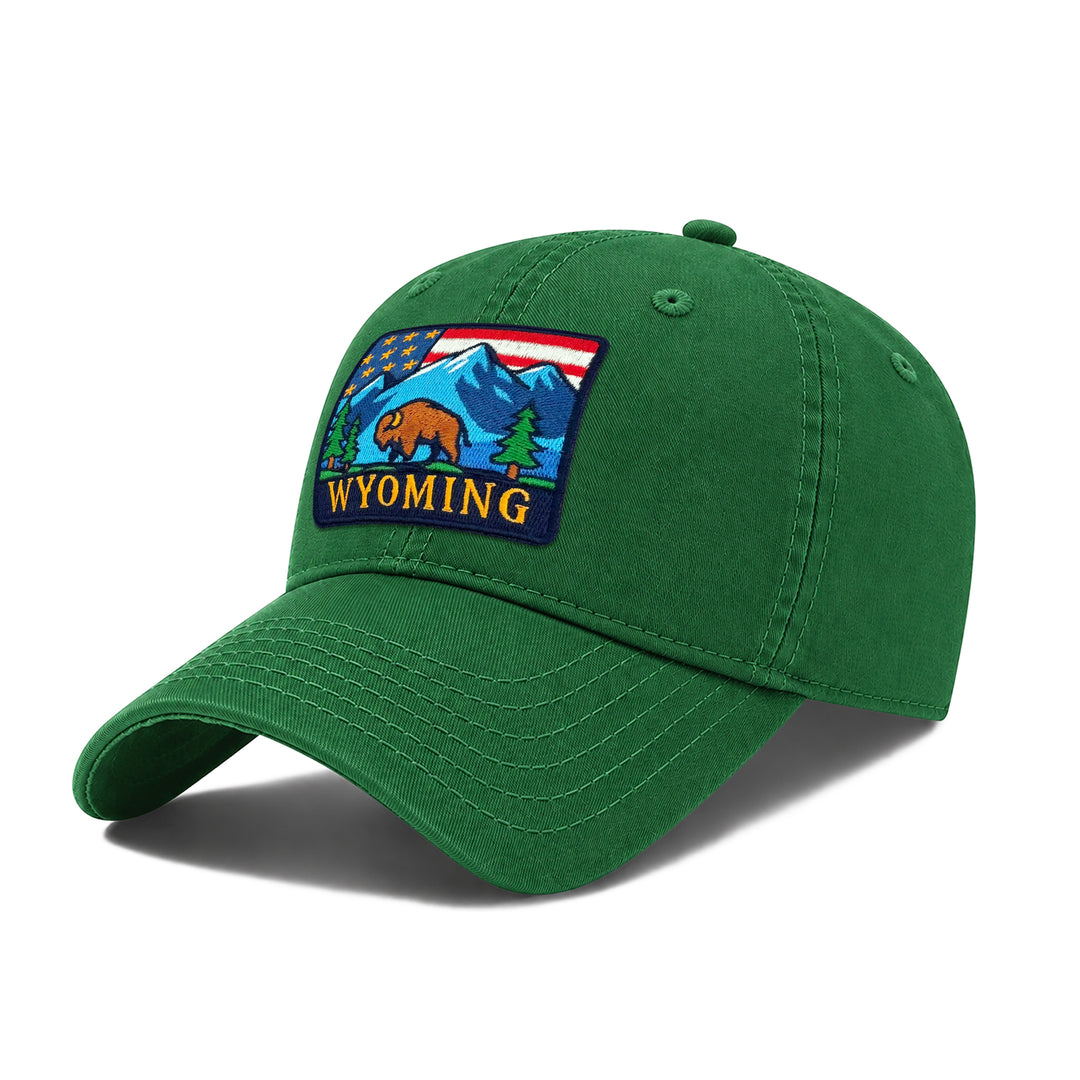 Wyoming Washed Baseball Cap | Vintage Cotton Twill Adjustable Hat | Embroidered Wyoming Travel Souvenir Cap
