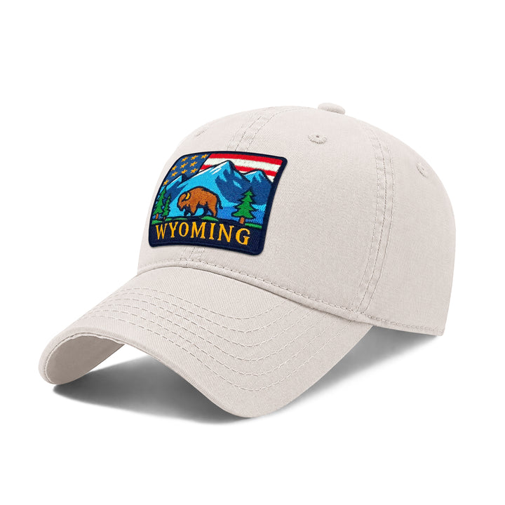 Wyoming Washed Baseball Cap | Vintage Cotton Twill Adjustable Hat | Embroidered Wyoming Travel Souvenir Cap