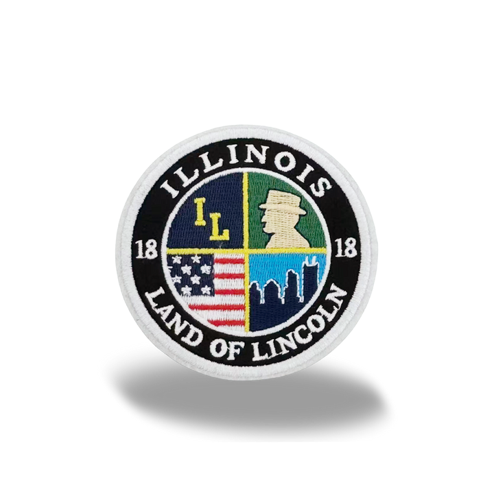 Illinois Land of Lincoln Embroidered Patch Vintage State Patch Round Iron-On