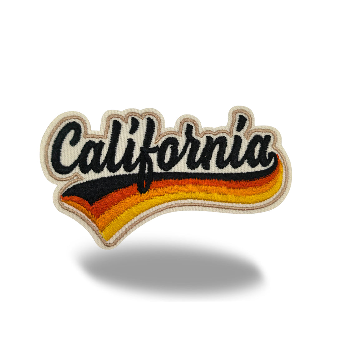 California Retro Script Embroidered Iron-On Patch | Vintage State Name Travel Souvenir Applique for Jackets, Hats & Backpacks