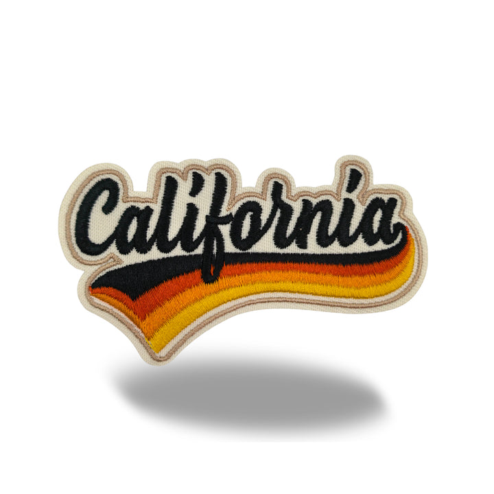 California Retro Script Embroidered Iron-On Patch | Vintage State Name Travel Souvenir Applique for Jackets, Hats & Backpacks