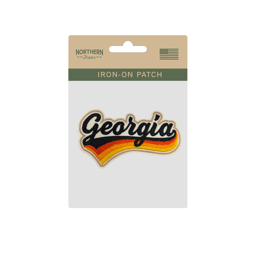 Georgia Retro Script Embroidered Iron-On Patch | Vintage State Name Travel Souvenir Applique for Jackets, Hats & Backpacks