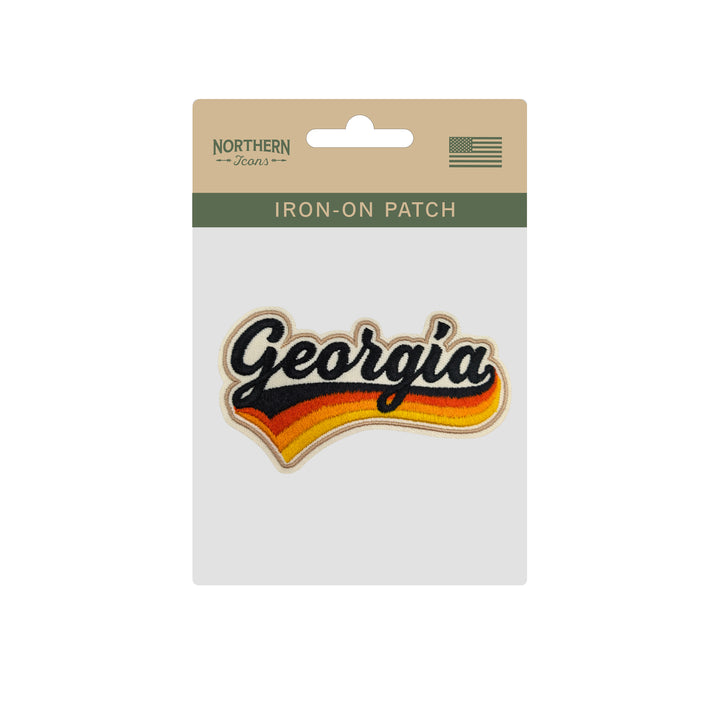 Georgia Retro Script Embroidered Iron-On Patch | Vintage State Name Travel Souvenir Applique for Jackets, Hats & Backpacks