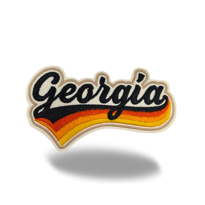 Georgia Retro Script Embroidered Iron-On Patch | Vintage State Name Travel Souvenir Applique for Jackets, Hats & Backpacks